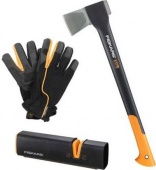 Набор Fiskars Топор-колун X17 + точилка универсальная + перчатки Арт.(129009)